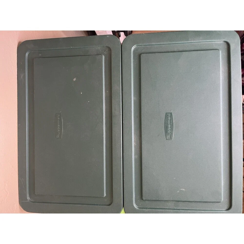 Lot of 2 Vintage Rubbermaid Keepers #0286 Storage Box Green Clear Container